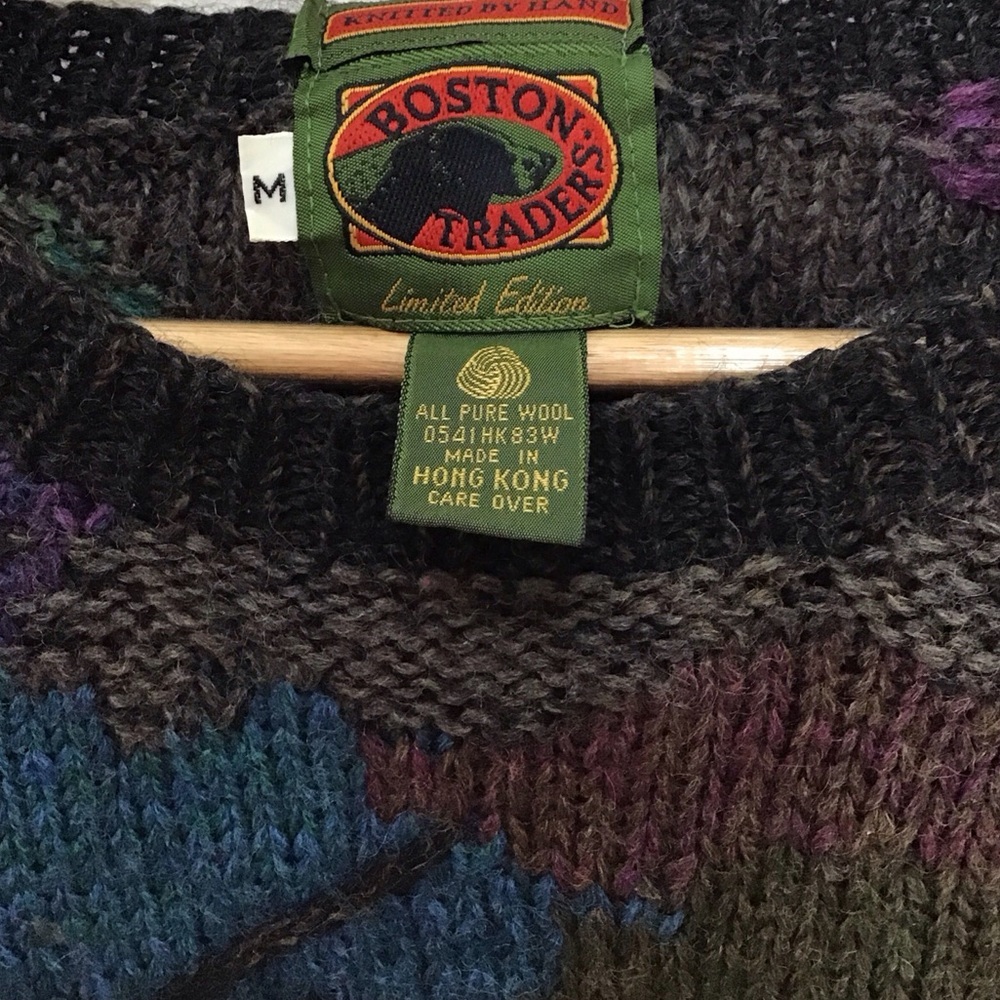 Boston Traders Knitted By Hand Pure Wool Multicolor Sweater Men’s Size M - Picture 5 of 7